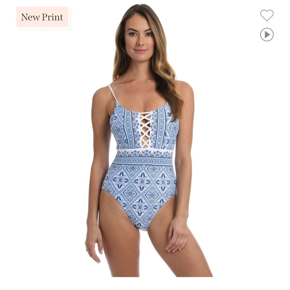 La Blanca Blue and White Printed One-Piece Swimsuit